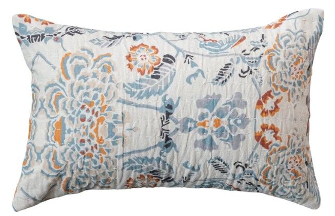 Mini Floral &amp; Kantha Stitch Lumbar Pillow