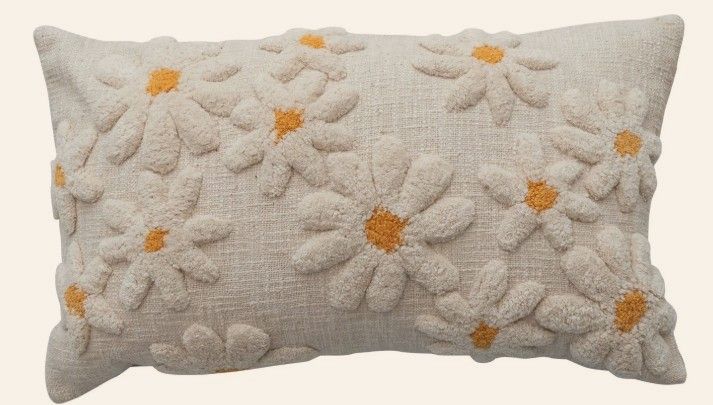 Beige Daisy Pillow, 24&quot; X 14&quot;