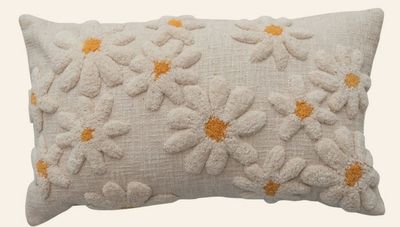 Beige Daisy Pillow, 24&quot; X 14&quot;