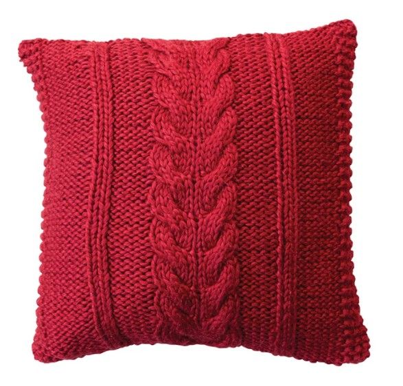 Red Cable Knit Pillow, 20"