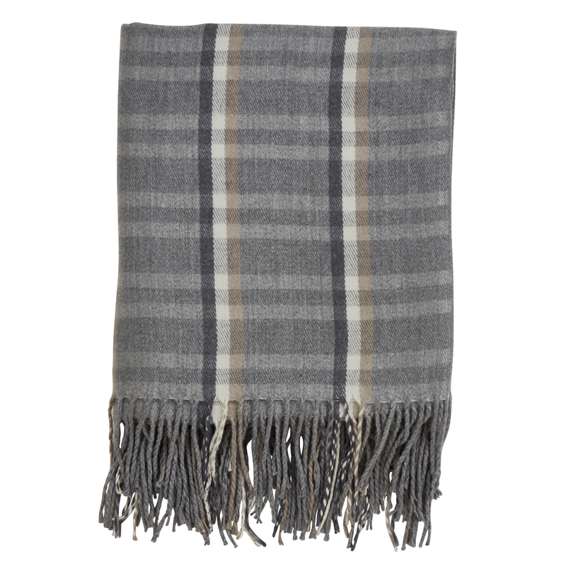 Grey Plaid Fringed Throw, 50x60