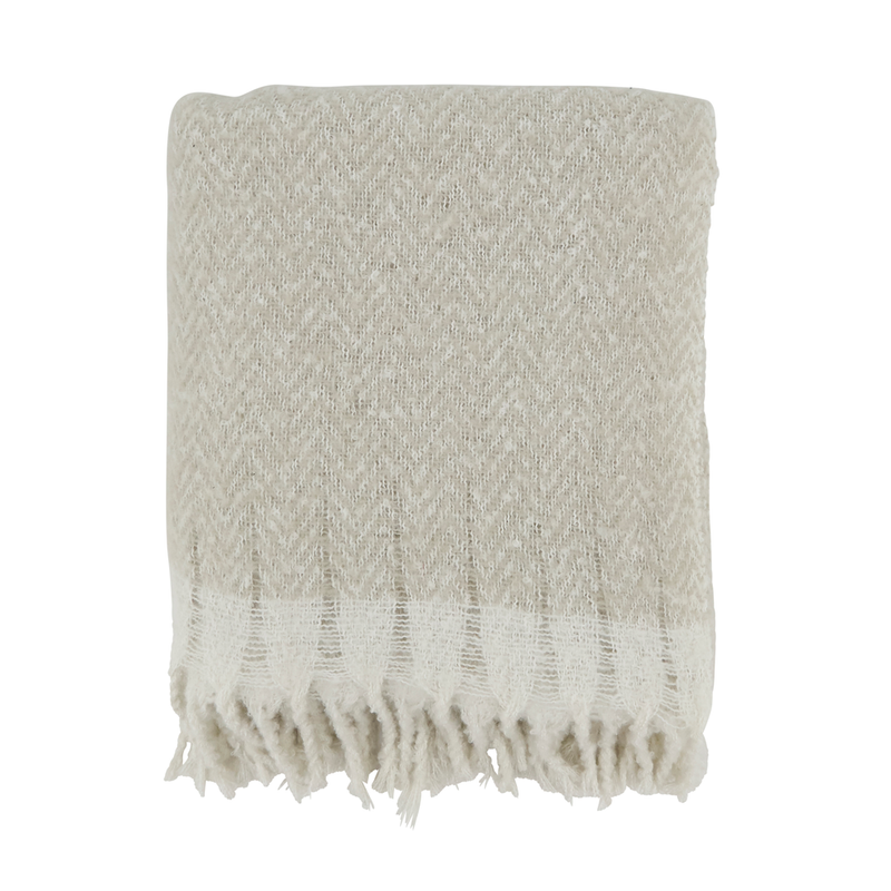 Ivory Faux Mohair Herringbone Throw