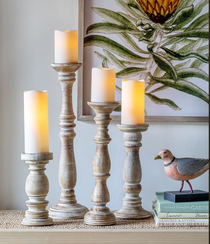 Estelle Wood Pillar Holder, 20"