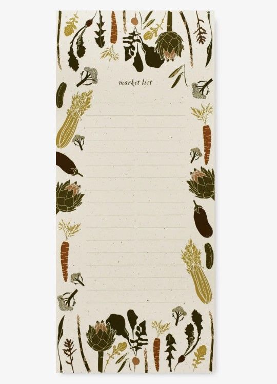 Notepad, Spring Veggie Market List