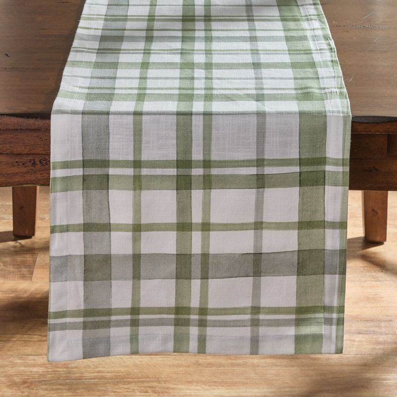 Green Printed Plaid Tablerunner, 72&quot;