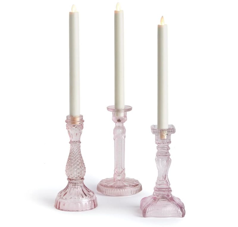Vintage Glass Taper Holder, Pink
