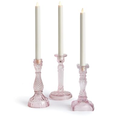 Vintage Glass Taper Holder, Pink