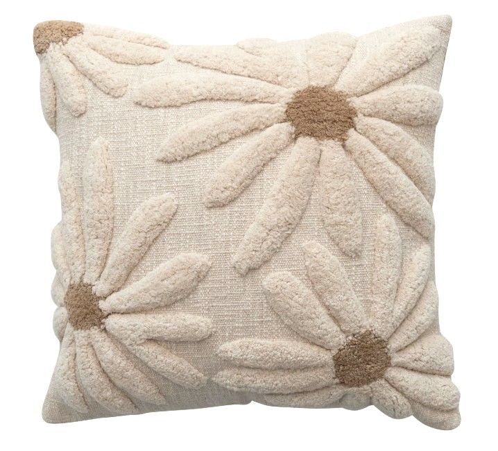 Beige Daisy Pillow, 18&quot;