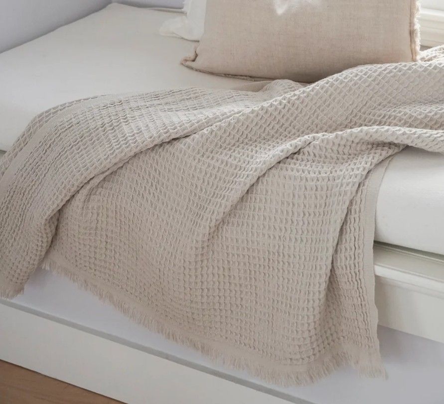 Turkish Cotton Waffle Throw, Antique Beige