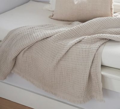 Turkish Cotton Waffle Throw, Antique Beige