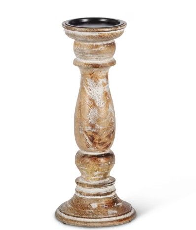 Estelle Wood Pillar Holder, 12"