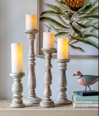 Estelle Wood Pillar Holder, 9"