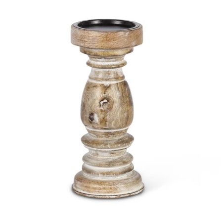 Estelle Wood Pillar Holder, 9"