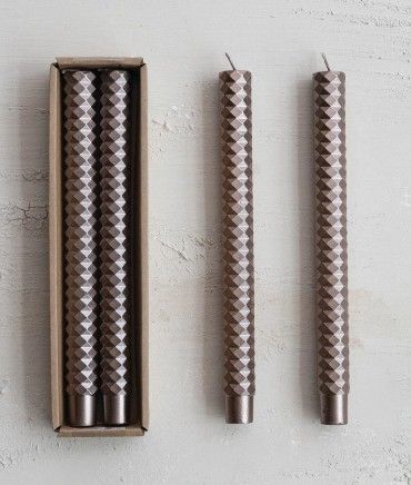 Champagne Faceted Taper Candles, Set Of 2