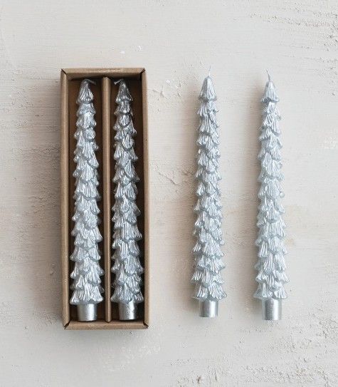 Silver Tree Taper Candles, Set Of 2