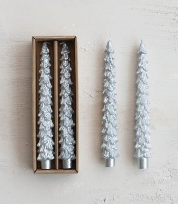 Silver Tree Taper Candles, Set Of 2