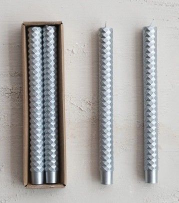 Silver Faceted Taper Candles, Set Of 2