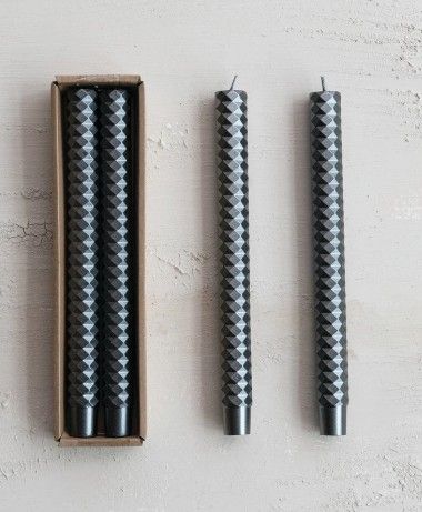 Platinum Faceted Taper Candles, Set Of 2