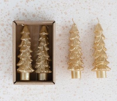 Gold Tree Taper Candles, Short, Set Of 2