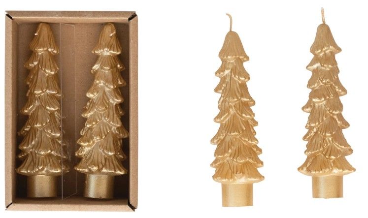 Gold Tree Taper Candles, Short, Set Of 2