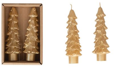 Gold Tree Taper Candles, Short, Set Of 2
