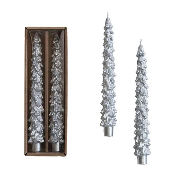 Silver Tree Taper Candles, Short, Set Of 2