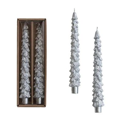 Silver Tree Taper Candles, Short, Set Of 2