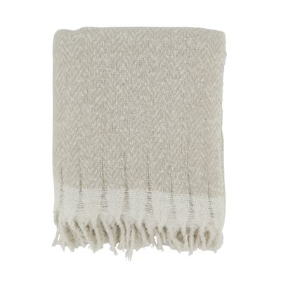 Ivory Faux Mohair Herringbone Throw