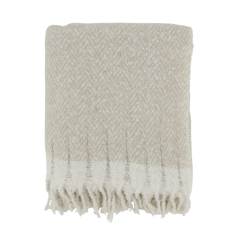 Ivory Faux Mohair Herringbone Throw