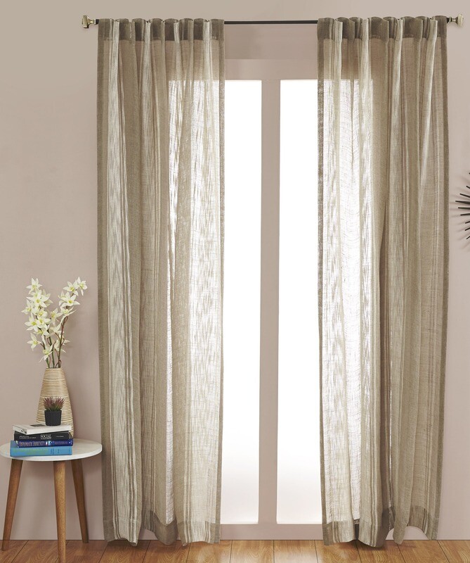 Pure Linen Sheer Stripe Drapery Panel Rod Pocket W/ Hidden Tabs