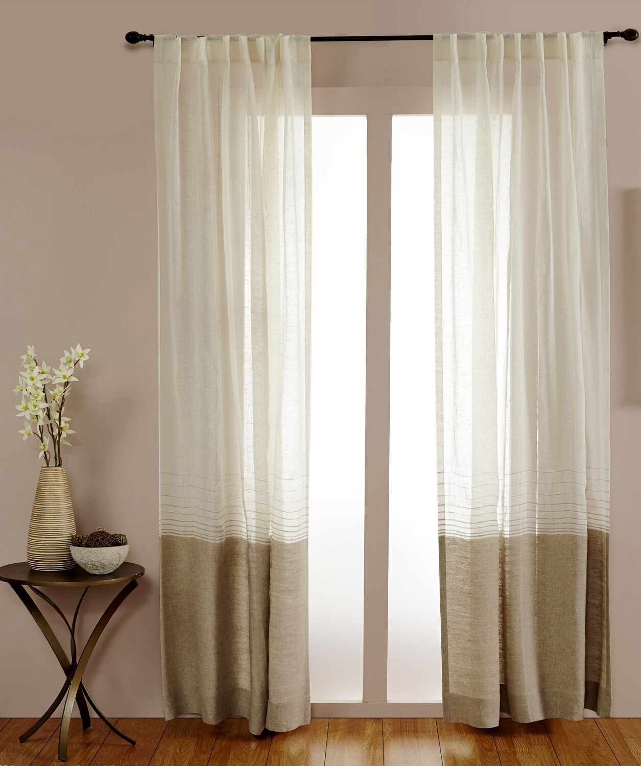 Sheer Linen Dual Color Drapery Panel Rod Pocket W/ Hidden Tabs