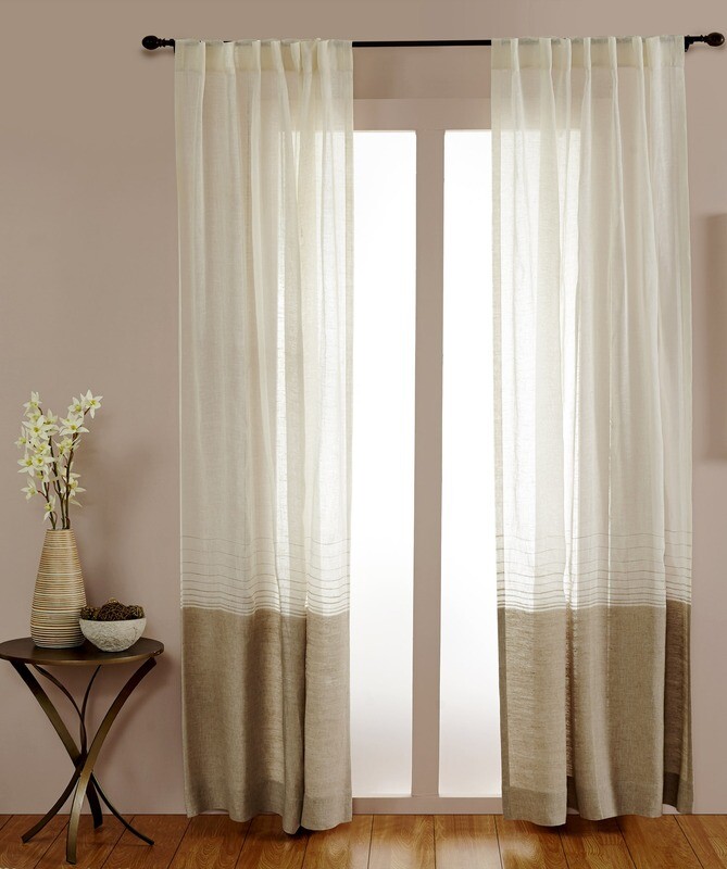 Sheer Linen Dual Color Drapery Panel Rod Pocket W/ Hidden Tabs
