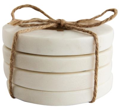 Marble &amp; Brass Tree Coasters, Set Of 4