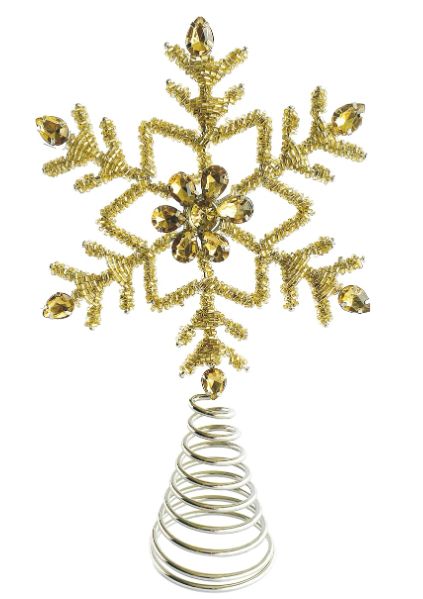Glass Bead Snowflake Tree Topper, 9" Gold