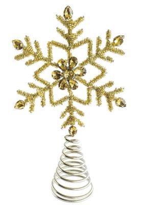 Glass Bead Snowflake Tree Topper, 9" Gold