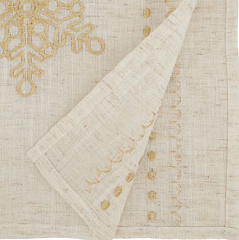 Gold Embroidered Snowflake Table Runner, 72"