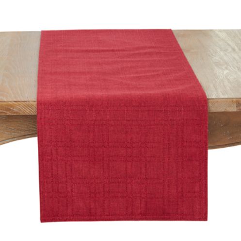 Red Stitched Plaid Table Runner, 108"
