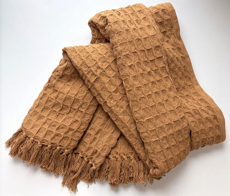 Waffle Weave Throw, Dark Mustard