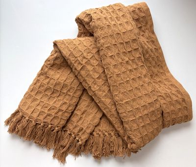 Waffle Weave Throw, Dark Mustard