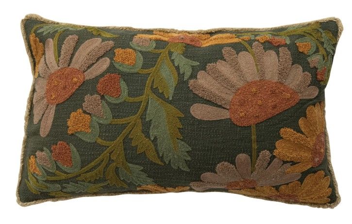 Embroidered Fall Floral Pillow, 24x14