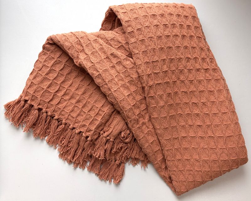 Waffle Weave Throw, Light Rust