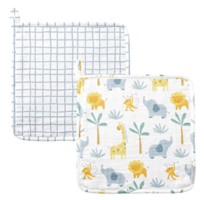 Muslin Washcloth Set Of 2, Zoo