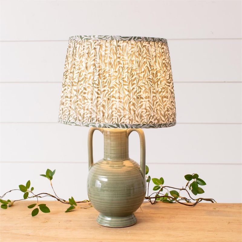 Green Lamp W/ Print Shade