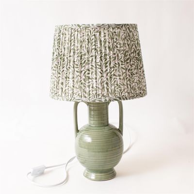 Green Lamp W/ Print Shade