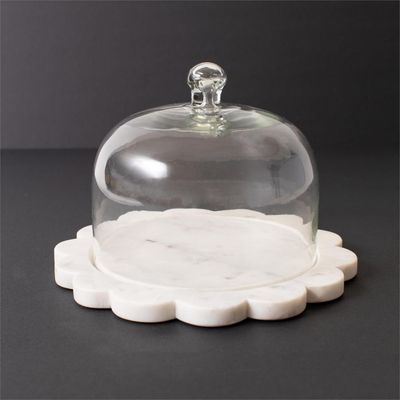 Scalloped Marble Plate W/ Glass Cloche