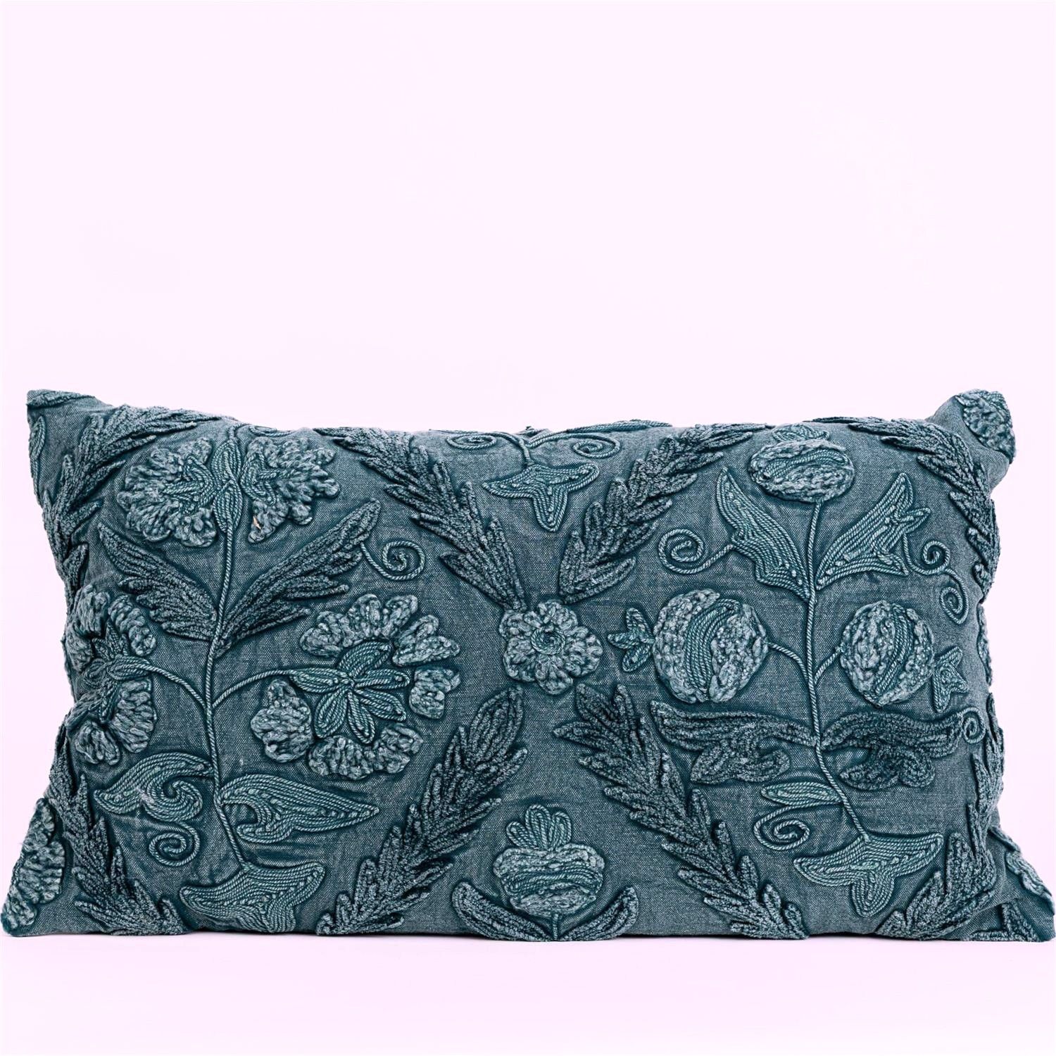 Turquoise Denim Lumbar Pillow, 14x24