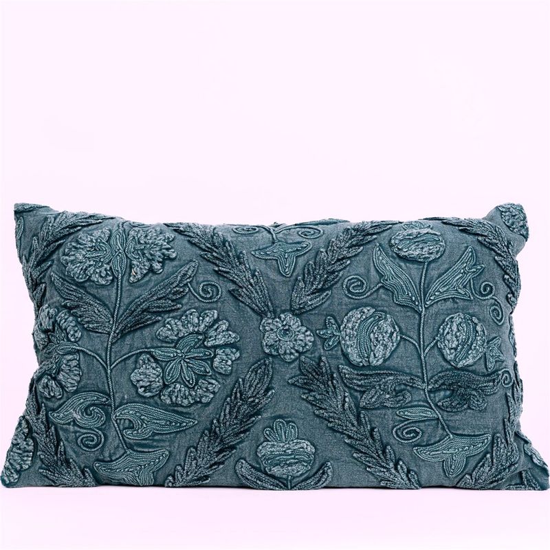 Turquoise Denim Lumbar Pillow, 14x24