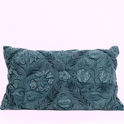 Turquoise Denim Lumbar Pillow, 14x24