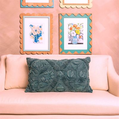 Turquoise Denim Lumbar Pillow, 14x24