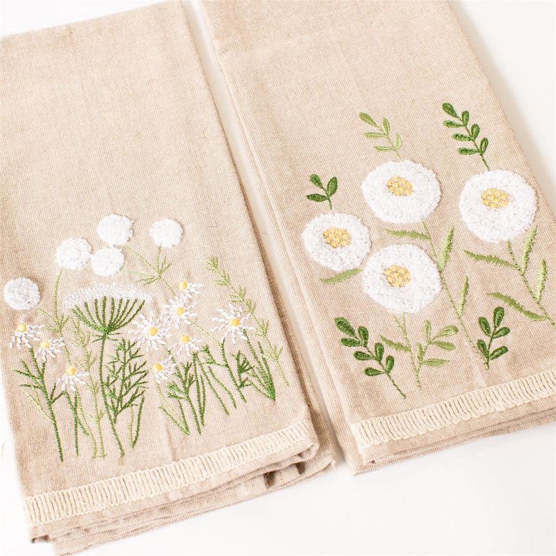 Chamomile Floral Embroidered Tea Towel
